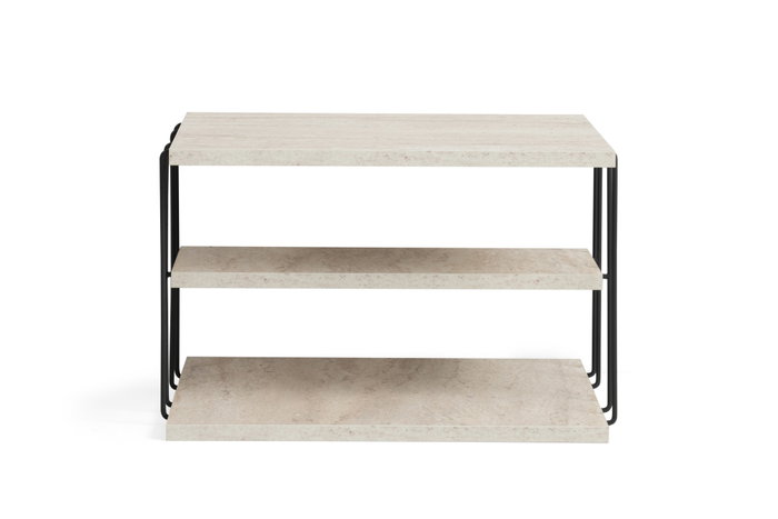 Hanah Home Mesa Lateral Black Travertine 2 Niveles Mármol Elegante Sofisticada para Sala de Estar Dormitorio Oficina Diseño Lujo Calidad Duradera Metal